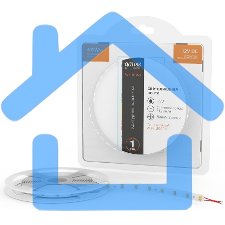 Лента светодиодная Basic Gauss 12V 4,8W/m 312lm/m 3000K IP20 LED 2m 1/120-1