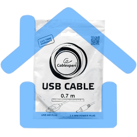 Кабель Gembird/Cablexpert CC-USB-AMP25-0.7M AM/DC 2,5мм 5V 2A (для планшетов Android), 0.7м, экран, черный, пакет-1