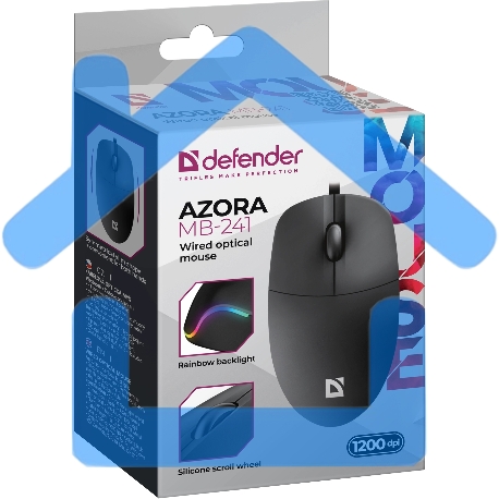Мышь проводная Defender Azora MB-241 черный, 1200 dpi, USB, кнопки - 3-8