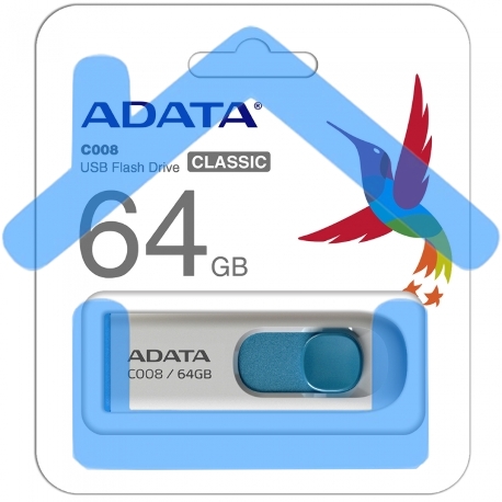 Флешка USB ADATA С008 (AC008-64G-RWE), 64Gb, USB 2.0, R/W 15/5, белый/синий-4