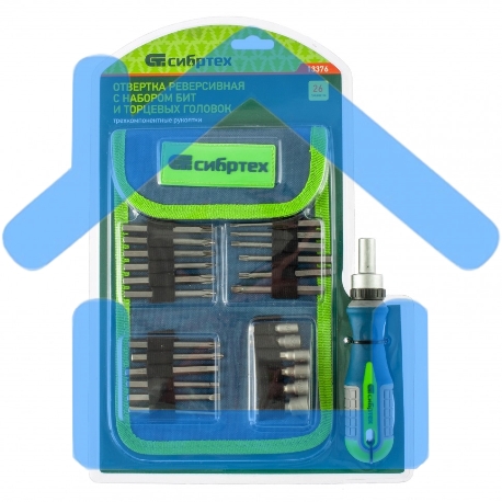 Отвертка реверсивная СИБРТЕХ 13376с набором бит и торцевых головок 26шт crv чехол