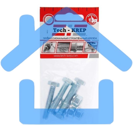 Болт М8х30 с шестигранной головкой цинк. с гайк. и шайб. DIN 933 (уп.4шт) класс прочности 8.8. пакет Tech-Krep 112722