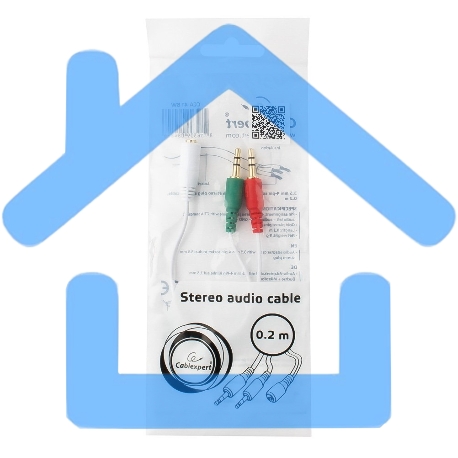 Кабель аудио сигнала Cablexpert, Jack3.5 нушники + 3.5 микрофон-> Jack3.5 4pin, длина 20см, белый-1