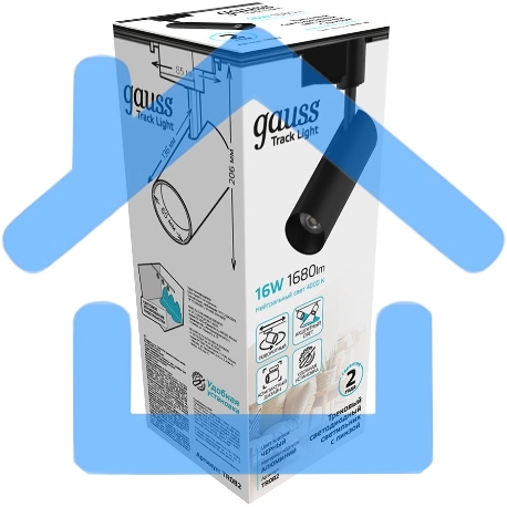 Светильник трековый цилиндр Gauss 16W 1680lm 4000K 180-220V IP20 65*206мм черный линза 36º LED-4