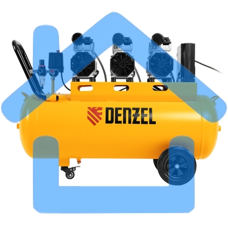 Компрессор безмаслянный малошумный DLS 2250/100, 2250 Вт, 3х750, 100 л, 410 л/мин блок упр Denzel-8