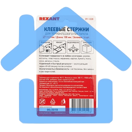 Клеевые стержни Rexant, Ø11 мм, 100 мм, зеленые, 6 шт., блистер-3