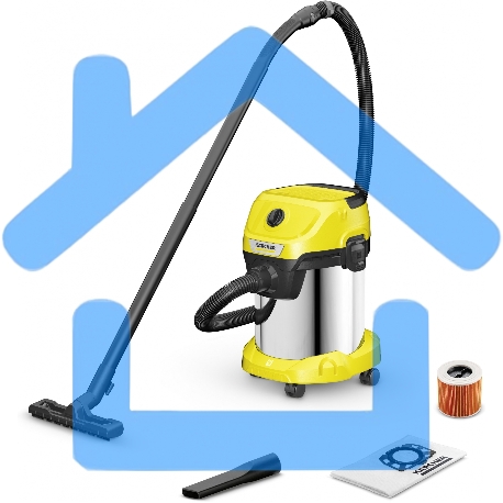 Строительный пылесос Karcher WD 3 S V-17/4/20 желтый, 1000 Вт, уборка сухая/сбор воды, пылесборник мешок/контейнер, 17 л