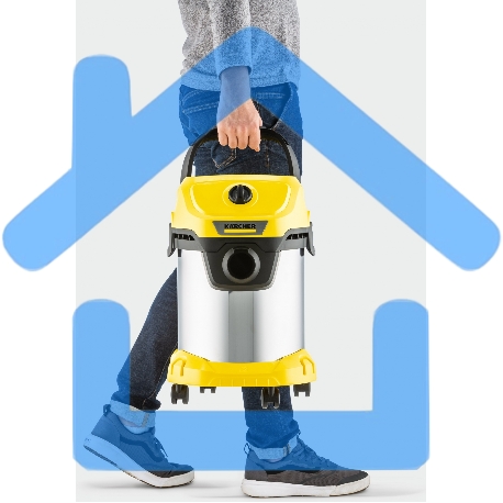 Строительный пылесос Karcher WD 3 S V-17/4/20 желтый, 1000 Вт, уборка сухая/сбор воды, пылесборник мешок/контейнер, 17 л-17