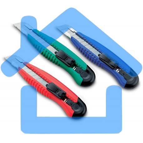 Нож канцелярский Kw-Trio 3713, ширина лезвия 18 мм, усиленный 2 сменных лезвия, металл, ассорти, блистер