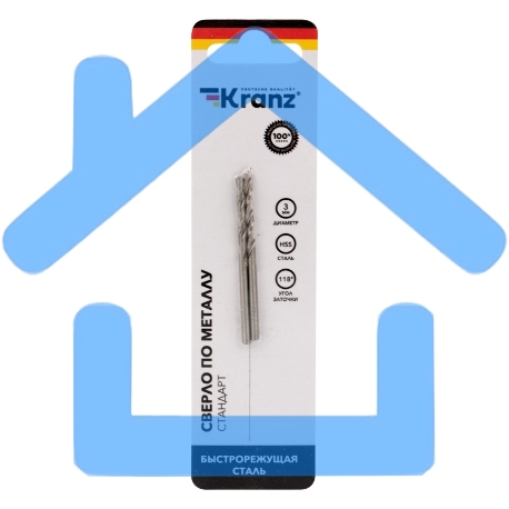 Сверло по металлу 3,0 мм HSS (2 шт. в упаковке) DIN 338 Kranz-1
