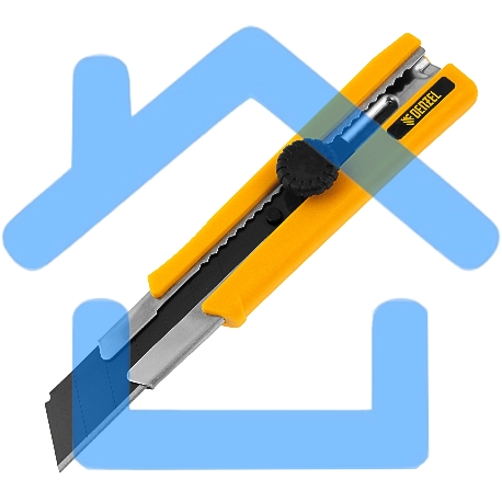 Нож, 25 мм, сменное лезвие, SK4, корпус из TPR, метал. направляющая, винтовой фиксатор Denzel-2