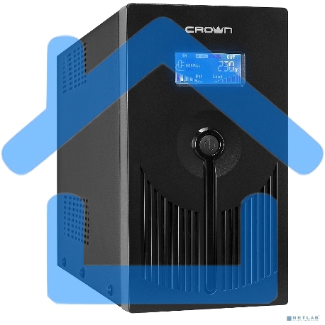 Источник бесперебойного питания CROWN 800VA/450W, металл, 1x12V/9AH, розетки 3*EURO+1*IEC bybass, трансформатор AVR 145-280V, LCD дисплей, съемный кабель 1.2м, фильтр телефонной и ethernet линии RJ11/45, защита батареи, от перегрузки, от КЗ-5