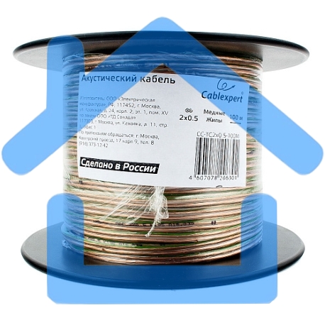 Акустический кабель Cablexpert CC-TC2x0,5-100M, прозрачный, 100 м, на катушке