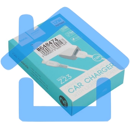 Автомобильное зарядное устройство HOCO z23 grand style dual-port car charger set with lightning cable, белый