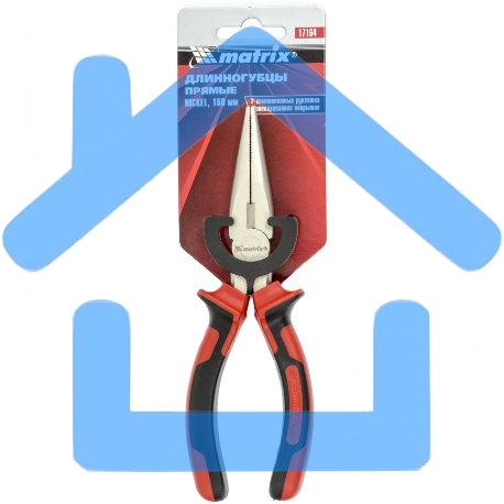 Длинногубцы Matrix NICKEL, 160 мм, прямые никелированные, двухкомпонентные рукоятки