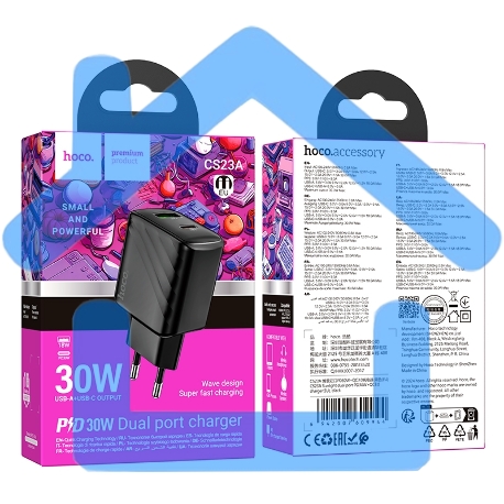 Зарядное устройство Hoco 30Вт, 3А, QC3.0/PD, 1хUSB, 1хType-C, CS23A, черный, коробка-5