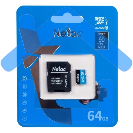 Флеш карта microSDHC 64Gb Netac P500 <NT02P500STN-064G-R> (с SD адаптером) 80Mb/s-7
