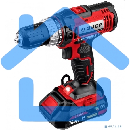 Дрель-шуруповерт ЗУБР ДШЛ-145-22, Аккумуляторная, 14,4В, 2 АКБ, Кейс-18